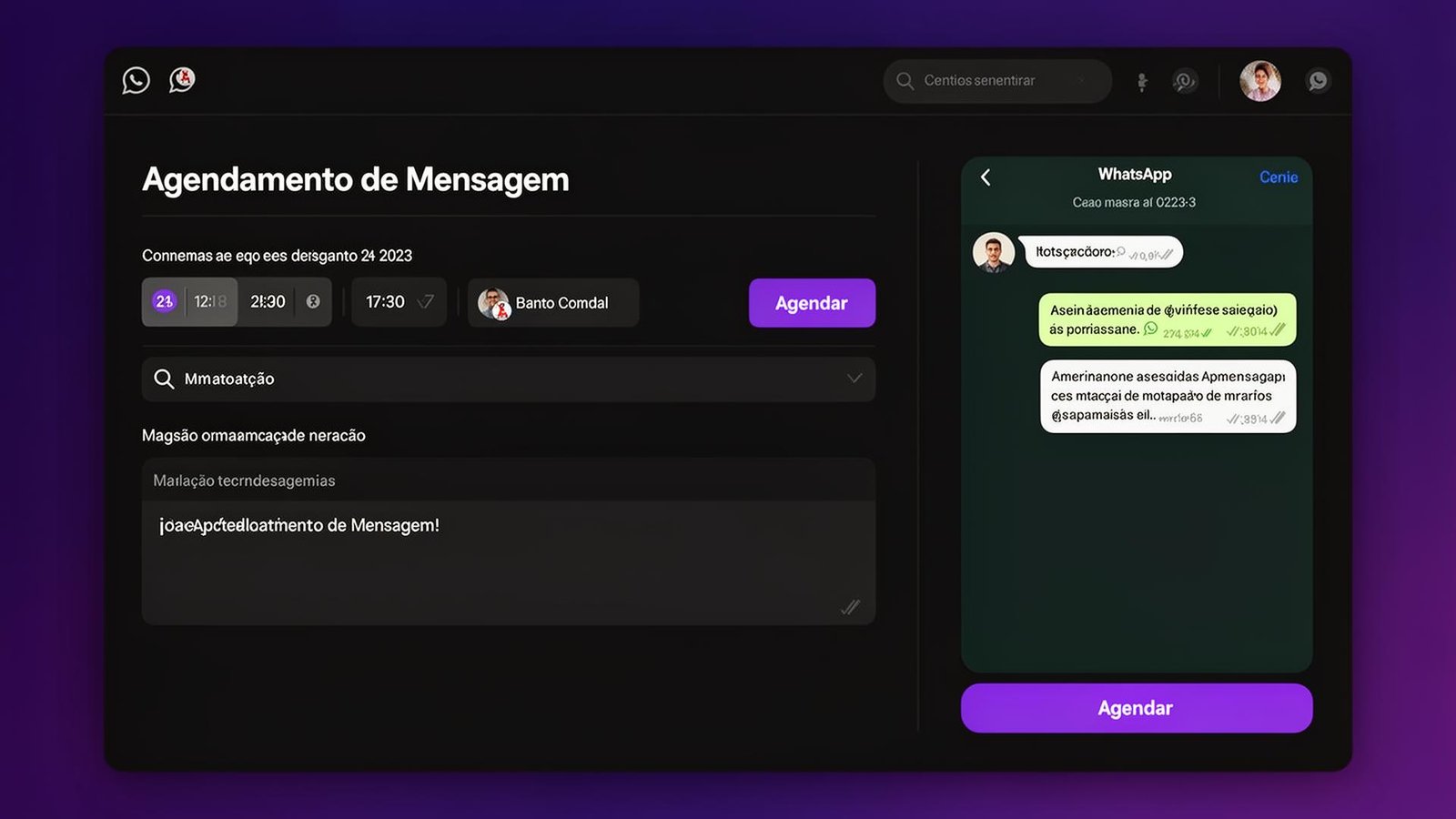 Tela de agendamento de mensagens do Conecte Chat CRM